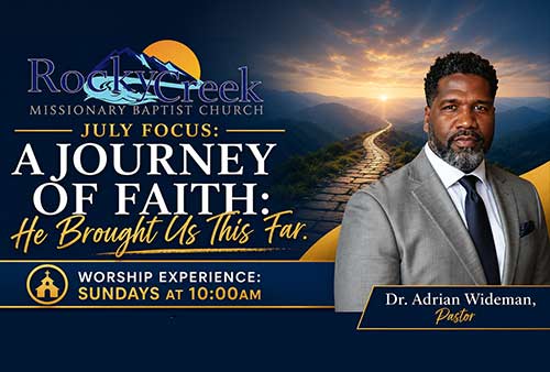 Joly Focus banner with a winding path, a picture of Dr. Wideman and the  words a Journey of Faith